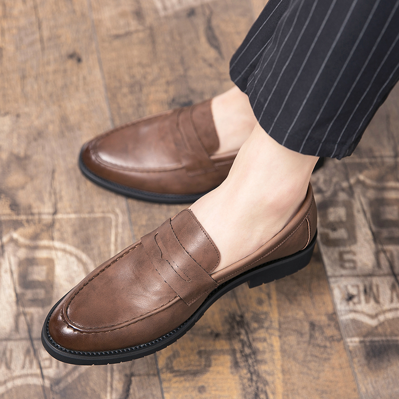 Men Shoes Europe To Us - รองเท้าหนังนิ่มระบายอากาศดี สไตล์ยุโรป ลำลอง สไตล์อังกฤษ สำหรับวัยรุ่น แบบสวม