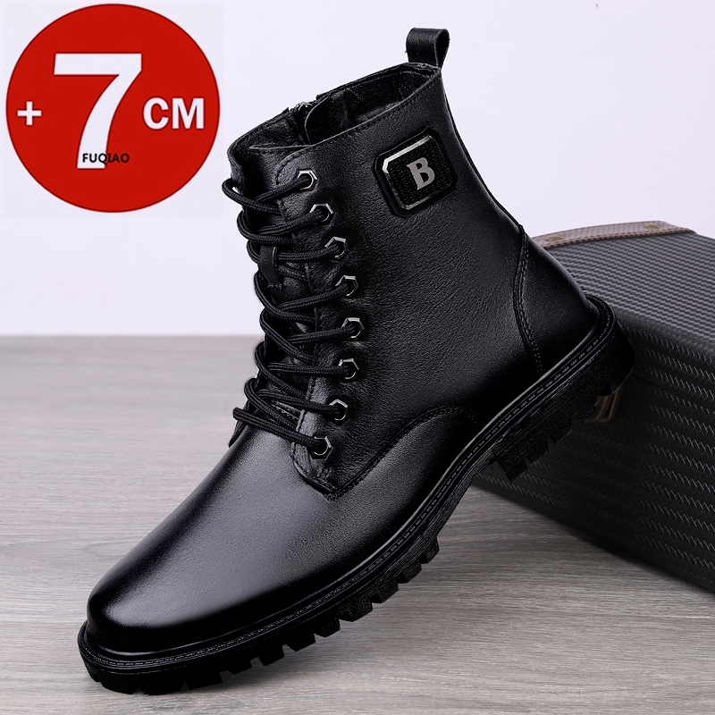 Men'S Shoes Increase Height - รองเท้าบูทหนังแท้ผู้ชาย บุขนอุ่นสำหรับฤดูหนาว แบบซิปขึ้นข้อเท้า เพิ่มความสูงแบบซ่อน 7 ซม.