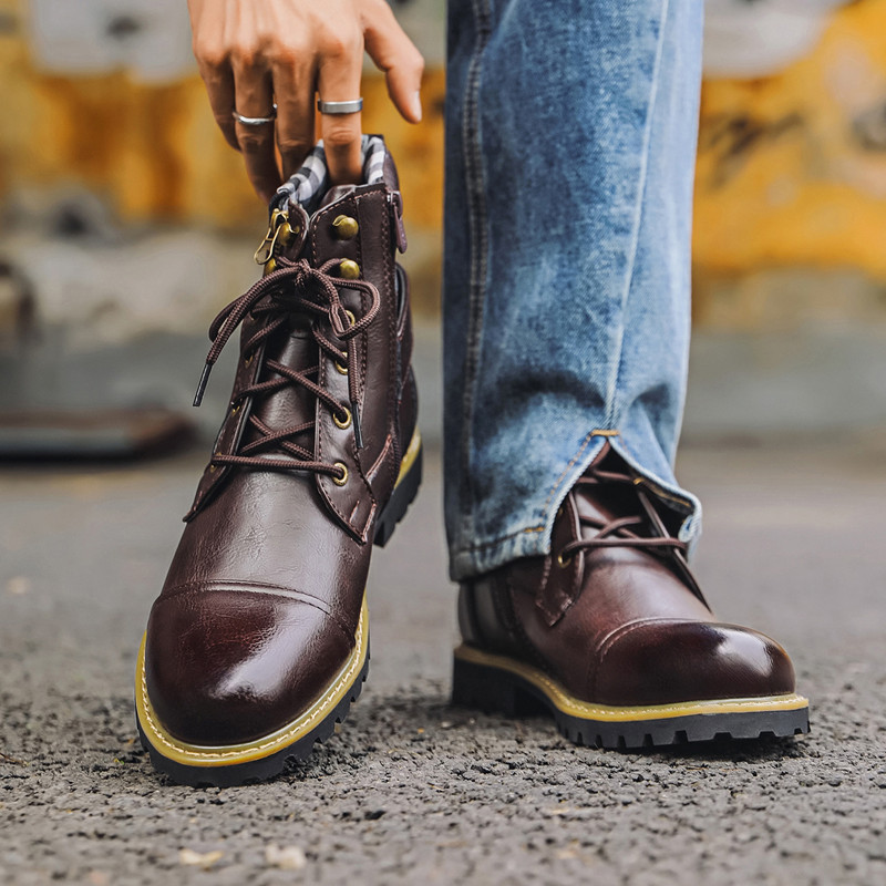 Men Shoes Oxford - แฟชั่นผู้ชายรองเท้าหนังโลหะซิปคู่รองเท้าบู๊ตรถจักรยานยนต์อ็อกซ์ฟอร์ดธุรกิจผู้ชายรองเท้าข้อเท้าฤดูใบไม้ร่วงฤดูหนาวรองเท้าขนาดใหญ่ขนาด 48