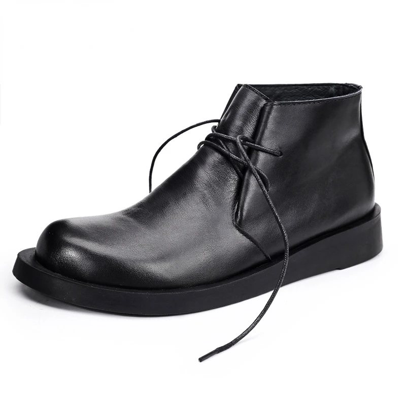 Men Shoes Oxford - รองเท้าบูทหนังวัวแท้สไตล์วินเทจสำหรับผู้ชาย รองเท้าอ็อกซ์ฟอร์ดหนังกลับคุณภาพสูง ทำมือ สวมใส่สบาย สีดำ สำหรับฤดูหนาว