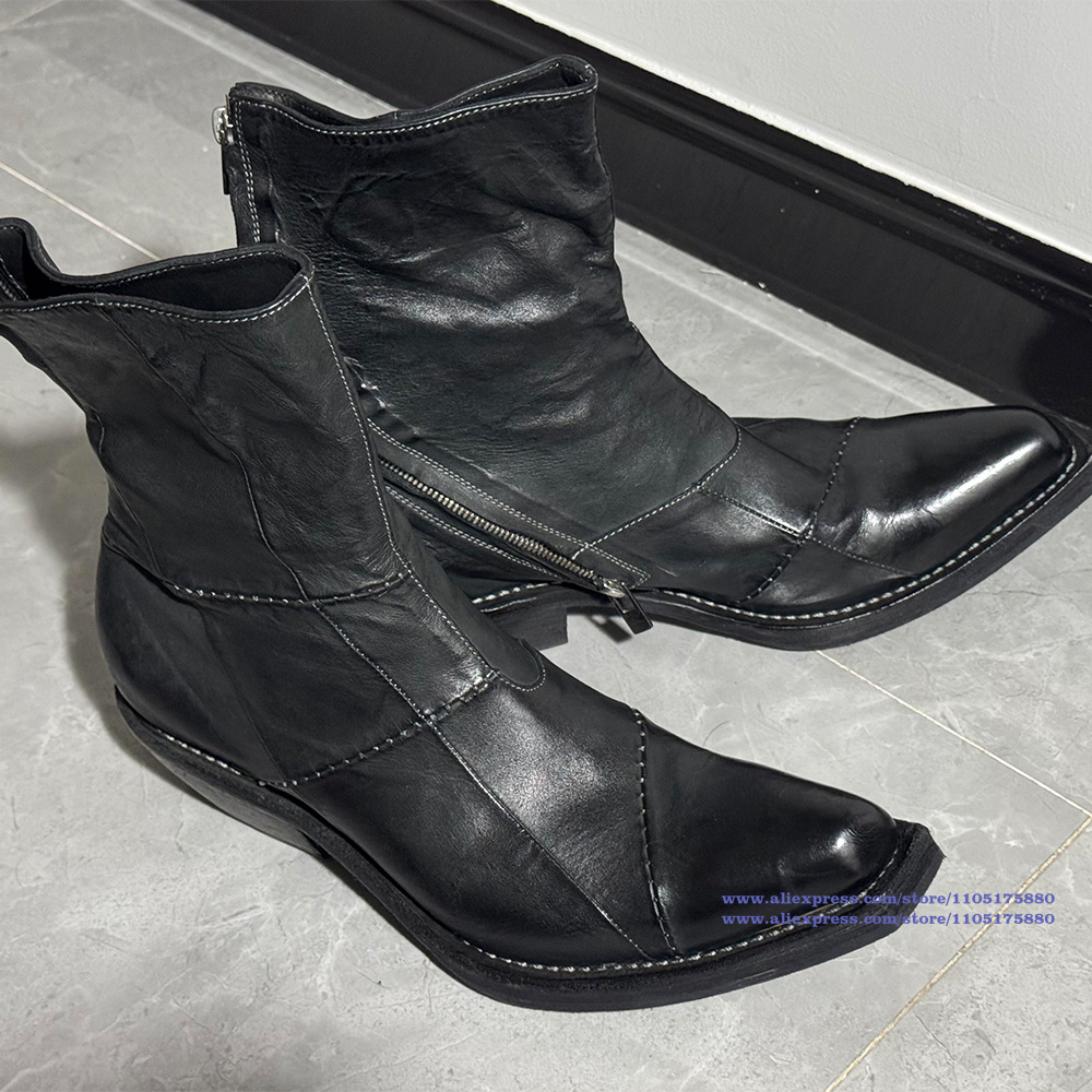 รองเท้าบูทหนังสีดำสำหรับผู้ชาย - Men'S Shoes Zipper บทวิจารณ์และราคา