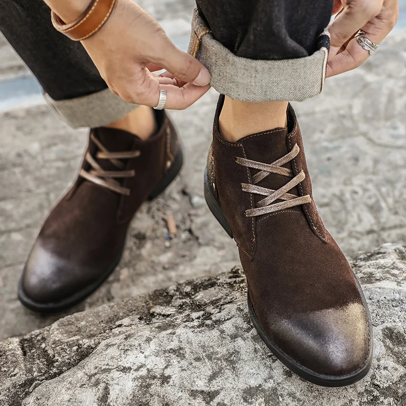 รองเท้าบูทข้อเท้าหนังวัวแท้แบบ - Men'S Shoes Zipper บทวิจารณ์และราคา