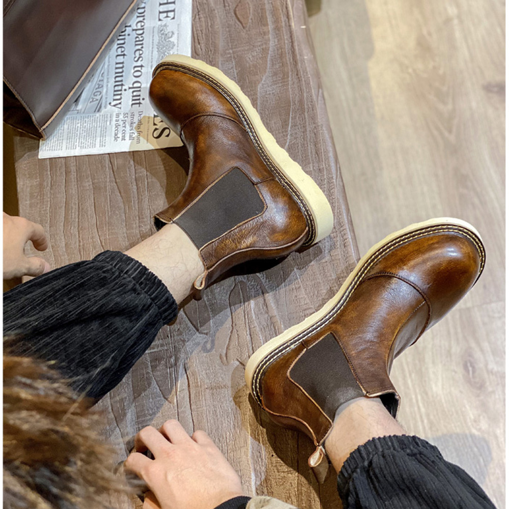 รองเท้าบูทเชลซีหนังแท้สไตล์เรโ - Men Shoes Oxford บทวิจารณ์และราคา